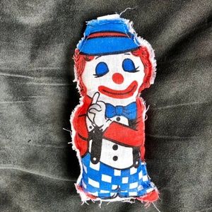 VINTAGE Halloween Decor Clown Cloth Toy Red, Blue, White